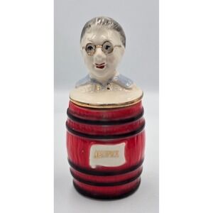 Vtg Old McDonald Farm Ceramic All Spice Jar Barrel‎ Farmers Wife Lid SEE PHOTO